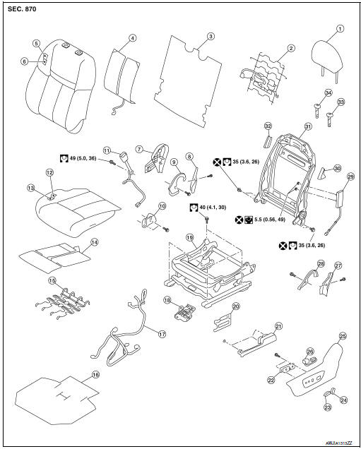 Nissan Rogue Service Manual Front seat Removal and installation